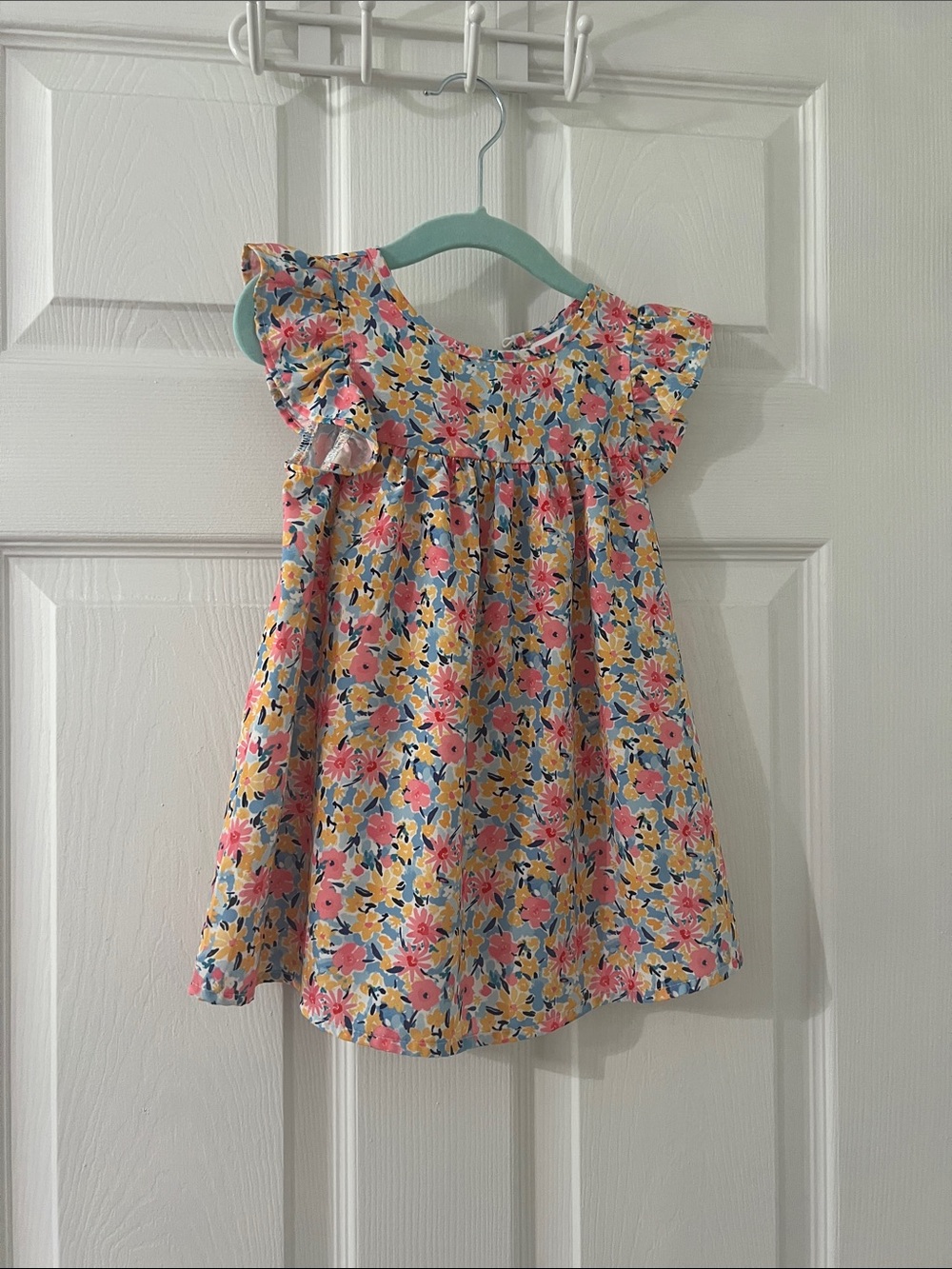 PatPat Pink and Yellow Floral Ruffle Sleeve Dress